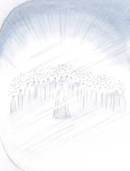 Widziałem świętych przepychających się niejako o przywilej pomagania nam, z Matką Boską w ich centrum, 2000 (w/c na papierze)