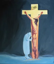 Jeśli nasze cierpienia utrudniają modlitwę, możemy po prostu oprzeć się na Krzyżu, blisko Chrystusa, odpoczywać w Nim i cierpliwie znosić nasze trudności, 2000 (olej na pokładzie)