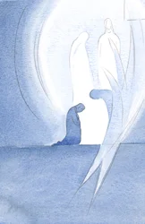 Jezus przyszedł do mojej duszy ze Swoją Matką na Komunii niewidzialny, a mój anioł przyłączył się do uwielbienia Ojca, 2000 (w/c na papierze)