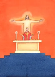 Jezus jest obecny z nami na Mszy św., modląc się w naszym imieniu do Ojca o pomoc w naszych potrzebach io zbawienie wieczne. Możemy połączyć wszystkie nasze modlitwy z Jego wielką modlitwą ofiarną, 2004 (w/c na pa