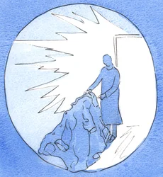 Tak jak stary płaszcz świadczy o zużyciu i zniszczeniu, tak moje życie będzie świadectwem trudu, zamieszania i triumfu, 2003 (w/c na papierze)