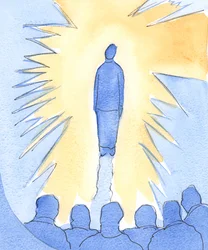 Ten, kto stoi bardzo blisko Chrystusa, jest „oczarowany” Jego chwałą, chociaż sama jest mała, słaba i nic nieznacząca, 2002 (w/c na papierze)