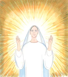 Pragnieniem Najświętszej Maryi Panny jest oddanie chwały Ojcu, tak jak zawsze czynił to Jezus Chrystus, Jej Syn, 2005 (akwarela na papierze)