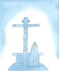 Matka Boża Bolesna: Zaprawdę, Najświętsza Maryja Panna strasznie cierpiała, gdy Jezus Chrystus, Jej umiłowany Syn, umierał w męce na krzyżu, 2005 (akwarela na papierze)