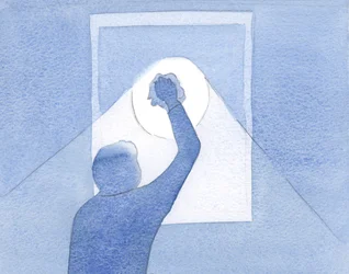 Nasze żarliwe modlitwy są jak energiczne polerowanie brudnej szyby: wpuszcza światło dzienne, które jest wiecznie rozlewającą się miłością Chrystusa!, 2001 (w/c na papierze)