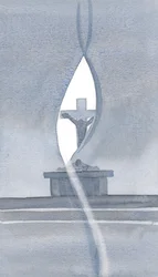 Duch Święty przebija zasłonę podczas Mszy Świętej i objawia nam tajemnicę cierpień Chrystusa., 2000 (w/c na papierze)