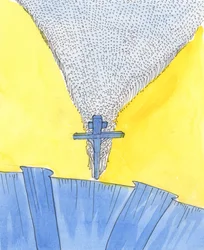 Pan pokazał mi krzyż u podnóża stromego zbocza, 2004 (w/c na papierze)