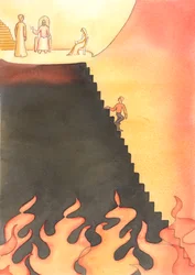 Mamy wybór, zejść do grzechu i piekła lub podążać Drogą Chrystusa do Nieba, 2005 (akwarela na papierze)