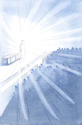 Jakim ogniem jest miłość Chrystusa do nas! Jaka chwała świeci tu wokół Niego., 2001 (w/c na papierze)