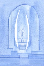 Kiedy dziękowałem Chrystusowi za Jego obecność tutaj, pokazał mi, że dwaj święci i promieniujący aniołowie strzegą Tabernakulum, 2002 (w/c na papierze)