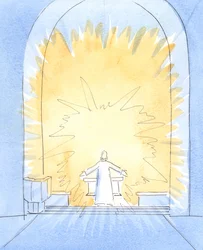 Kiedy chleb został konsekrowany podczas Mszy, Chrystus jest zasadniczo obecny na naszym ołtarzu w całej swojej chwale, 2004 (w/c na papierze)