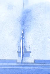 Kiedy składamy Najświętszą Ofiarę Mszy, w ?tkaninie? pojawia się rozstanie? czasu i ?dotykamy? moment śmierci Chrystusa na Kalwarii, 2002 (w/c na papierze)