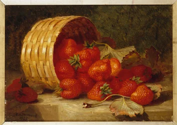 Truskawki w wiklinowym koszu na półce, 1895