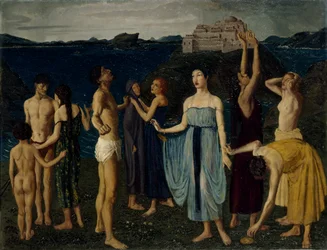 Fryz postaci stojących w krajobrazie, ok. 1910 (olej na płótnie) [LDUCS-5264]