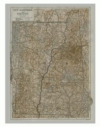 Mapa New Hampshire i Vermont, USA, c1900.