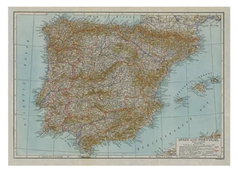 Mapa Hiszpanii i Portugalii, c1910.