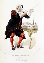 Bartholo w „Cyruliku sewilskim” – w „Dziełach wszystkich Beaumarchais”, rysunkach Emile Bayard, wyd. Laplace Sanchez & cie, Paryż