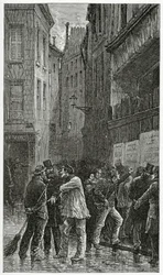 Les Affiches - ilustracja do kryminału, XIX w. (rycina bw)