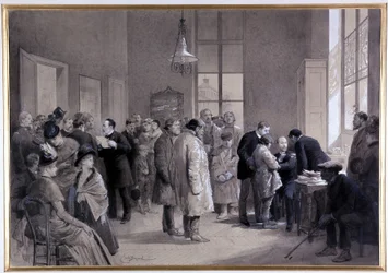 Sceny zaszczepiania w laboratorium Szkoły Normalnej w 1886 roku (rysunek)