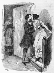 Ilustracja do Eugenie Grandet, powieści Honore de Balzac (1799-1850) z wielotomowego zbioru pt. Ludzka komedia, rycina Emile