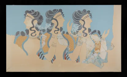 Obraz odrestaurowanych Dam w niebieskim fresku z Pałacu Minosa w Knossos (rysunek Evans Fresco O / 7)