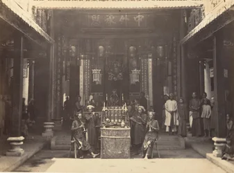 Ceremonia religijna w chińskiej pagodzie Cholen, Sajgon, Cochinchina, 1866.