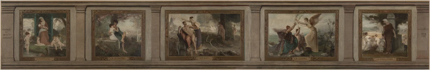 Szkic ratusza w 16. dzielnicy Paryża (salon en hémicycle): Dzieciństwo, młodość, przeznaczenie, chwała, starość: Wieki życia, w 1884 roku (olej na płótnie)