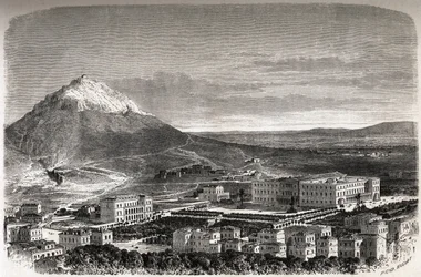 Widok na Ateny Grecja, rysunek Theronda, ilustrujący historię M.A.Prousta, zimy w Atenach