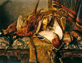 Martwa natura z bażantami na marmurowym stole, ok. 1850 (olej na płótnie)