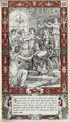 Balet w zamku Fontainebleau, podczas którego damy dworu króla Henryka II (1519 - 1559) reprezentują naukę lub sztukę. Rycina z 1914 r. autorstwa Emmanuela Blanche (1880-1946).DR Ze zbiorów prywatnych.