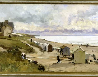 Kąpielisko w St Pair (Manche) - olej na płótnie E. Lansyer