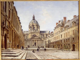 Dwór starej Sorbony w Paryżu. Obraz Emmanuela Lansyera (1835-1893)