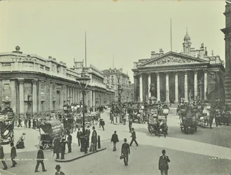 Bank Anglii i Royal Exchange, Threadneedle Street, City of London, 1890