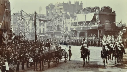 Tunel Blackwall: widowisko jako książę Walii, późniejszy król Edward VII i księżniczka Aleksandria uczestniczą w uroczystym otwarciu tunelu, 1897