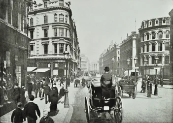 Queen Victoria Street, patrząc na wschód od Queen Street, City of London, 1890