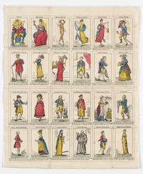 24 Postacie Dwunastej Nocy, 1818 (ręcznie barwiony grawerunek)