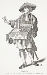A Chapman, z The Cries and Habits of the City of London autorstwa M. Lauren, 1709, frontispisowa ilustracja z książki Chap-books of the Eighteenth Century Johna Ashtona, wyd. 1882
