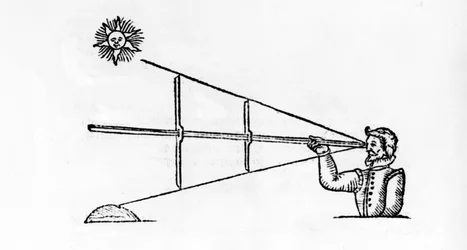 A Cross-Staff, ilustracja z A Seamans Secrets autorstwa Johna Davisa, opublikowana w 1595 r.