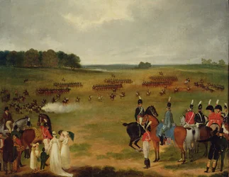 Przegląd londyńskiej kawalerii ochotniczej i artylerii latającej w Hyde Parku w 1804 r., ok. 1804 r. (olej na pokładzie ułożony na panelu)