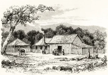 Stacja lokatorska, ok. 1880, z „Australian Pictures” Howarda Willoughby’ego, wydanej przez Religious Tract Society, Londyn, 1886