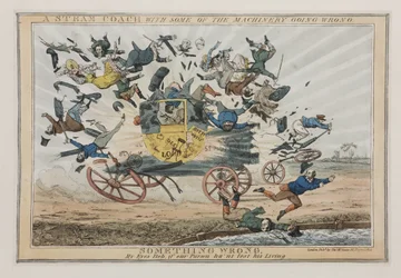 Wagon parowy z niektórymi maszynami działającymi nieprawidłowo, ok. 1825 r.
