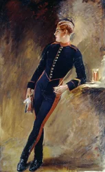 Żołnierz Królewskiej Gwardii Konnej w stroju stajennym, 1915