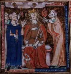 Dodaj 47680 f.53v King konsultujących się z astrologami na temat zdrowia, z „De Secretis Secretorum