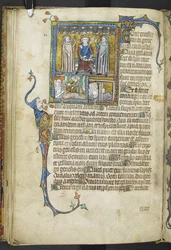 Dodaj MS 47680 f.31v Alexander z dwoma astrologami wskazującymi na gwiazdy z królową i kobietą z nowonarodzonymi dziećmi, z „Secreta Secretorum”
