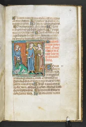 Dodaj MS 47680, f.65r Arystoteles wskazujący na ptaki przywiezione do króla, z Secretum Secretorum, c.1326-27 (welum)