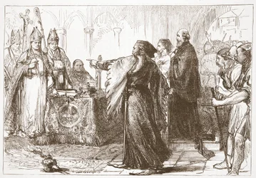 Sprzeczka między Johnem z Gaunta a biskupem Londynu, ilustracja z Historii protestantyzmu Jamesa Aitkena Wylie (1808-1890), wyd. 1878