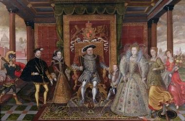 Alegoria sukcesji Tudorów: rodzina Henryka VIII, około 1589-95