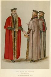 Elżbietański burmistrz i radni, ilustracja z „Krótkiej historii narodu angielskiego” J.R. Greena, c.1892