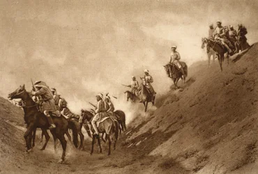 Arabska policja konna pomogła Brytyjczykom przejść wyschnięte koryto starożytnego kanału, 1914-19