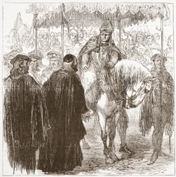Arcybiskup Arundel w Oksfordzie, ilustracja z Historii protestantyzmu Jamesa Aitkena Wylie (1808-1890), wyd. 1878